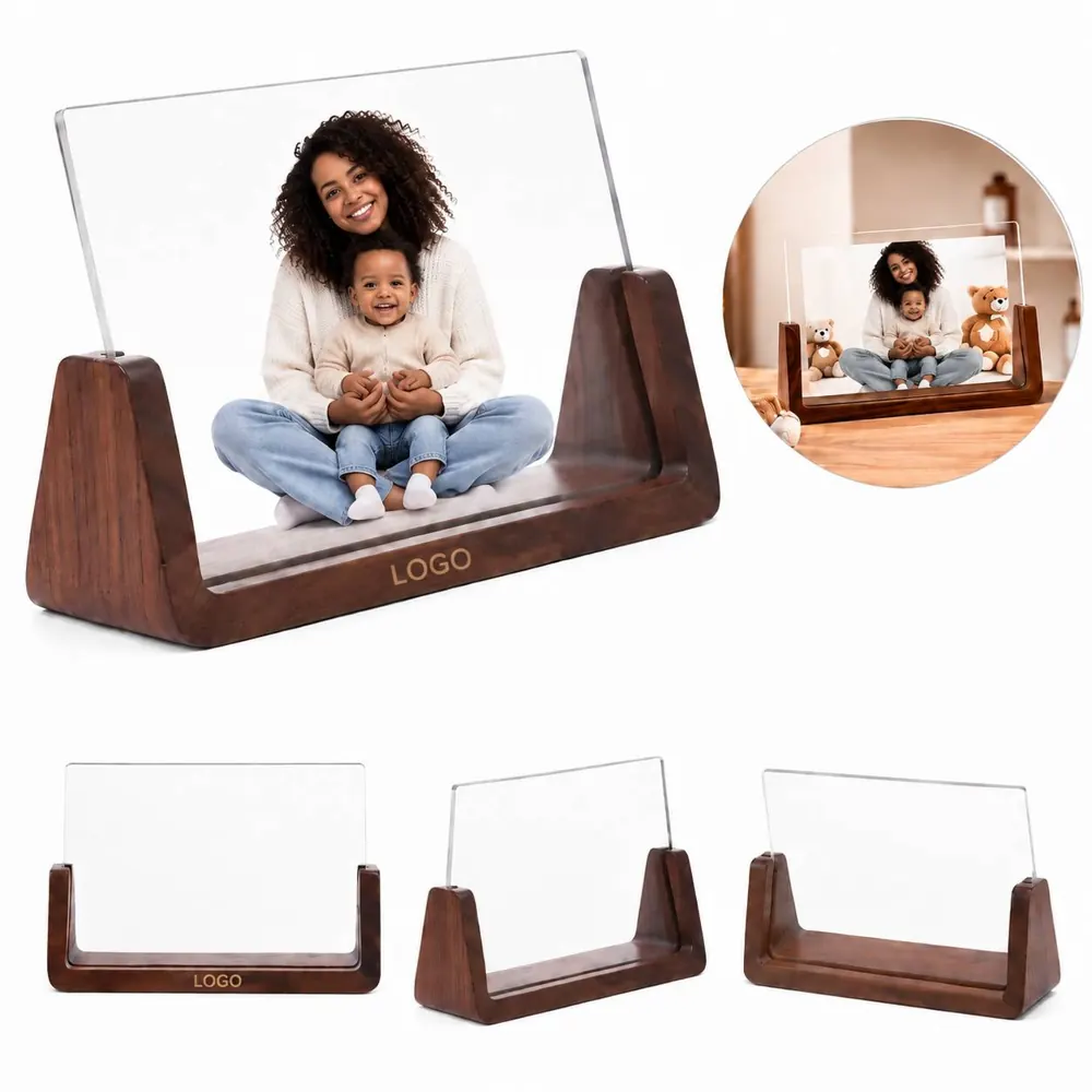 Rustic Walnut U-Shaped Wooden Horizontal Photo Frame
