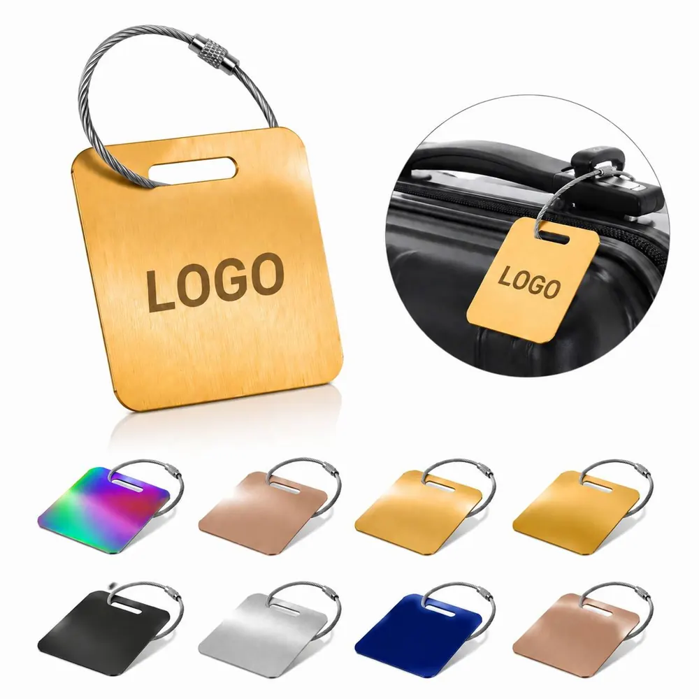 Stainless Steel Luggage Tags with Metal Loop ID Card Holder