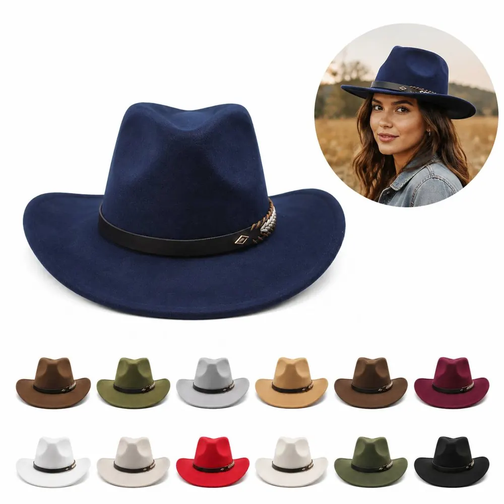 Vintage Wool Felt Cowboy Hat with Rolled Brim for Sun 2