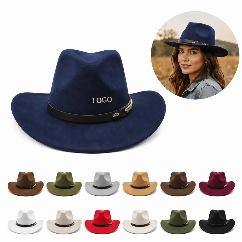 Vintage Wool Felt Cowboy Hat with Rolled Brim for Sun