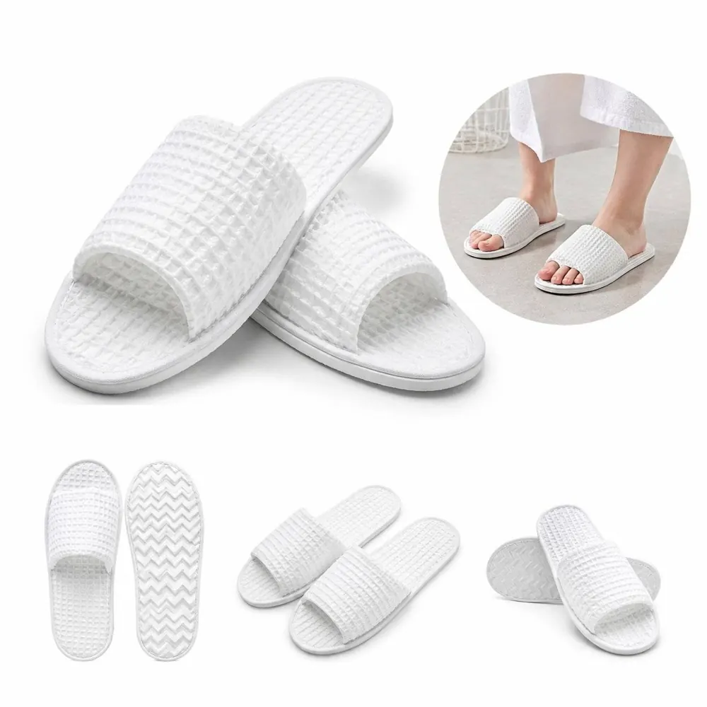 Waffle Cotton Non-Skid Open Toe Slippers for Indoor Comfort 2