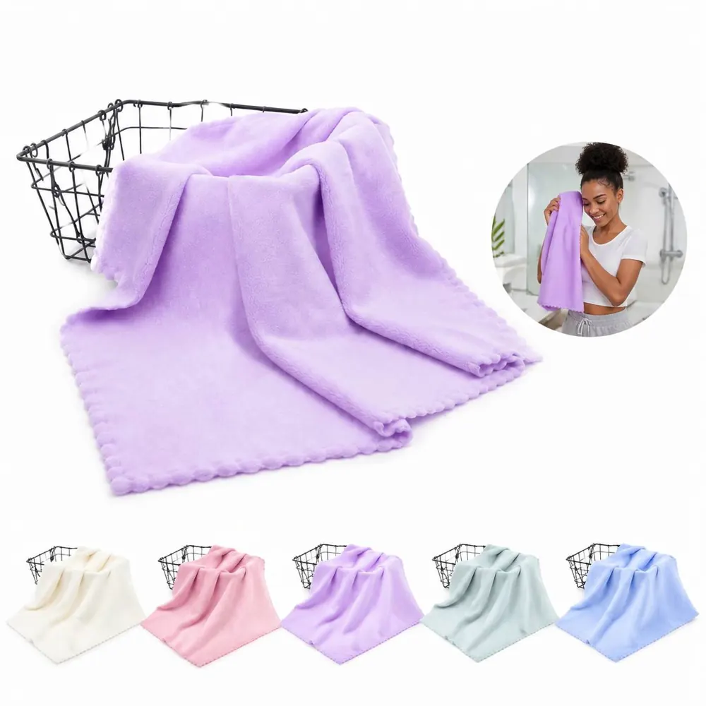 Scalloped Coral Fleece Bath Towel, Quick-Dry High Absorbency 2