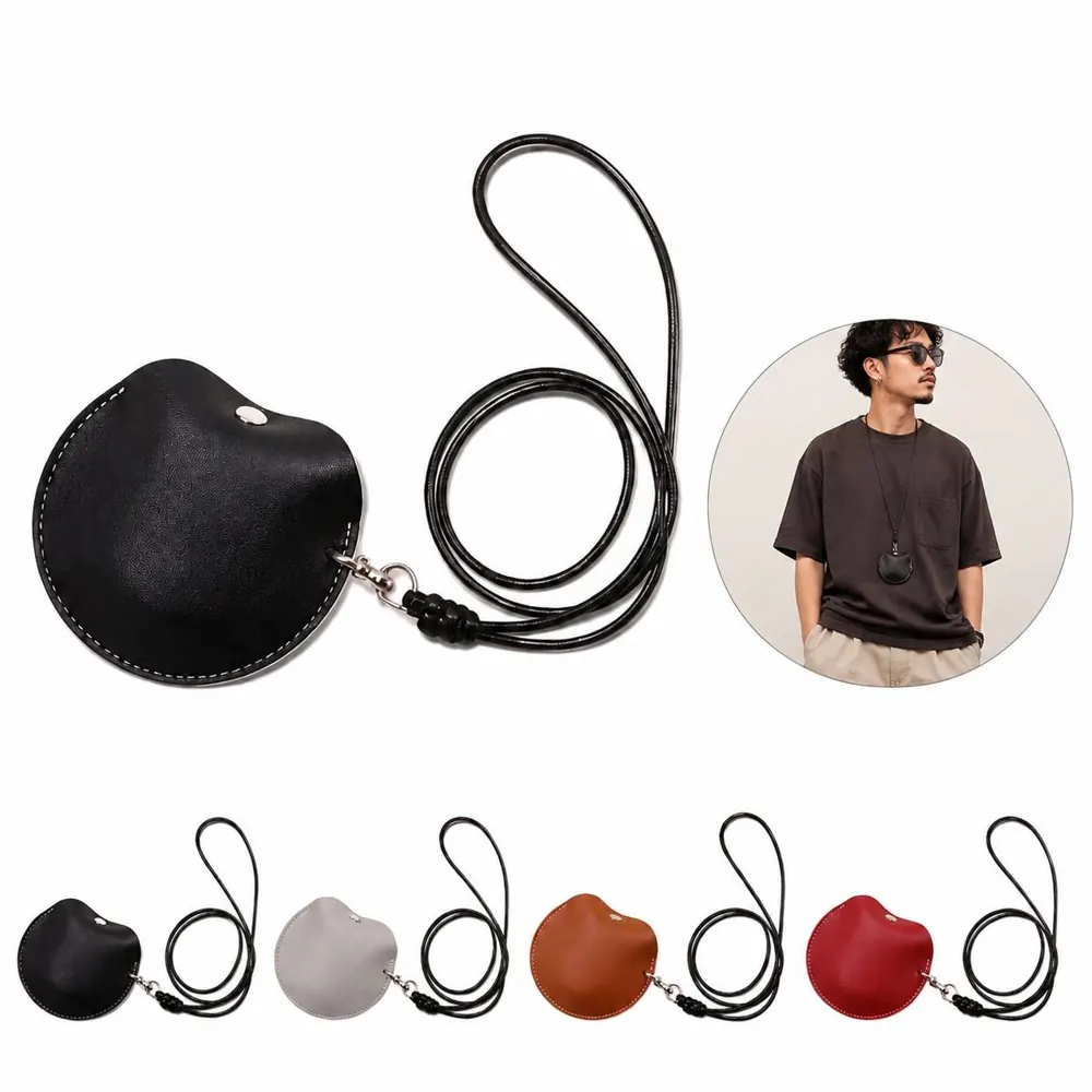 Neck Hanging PU Earphone Bag with Soft Lining for Travel 2
