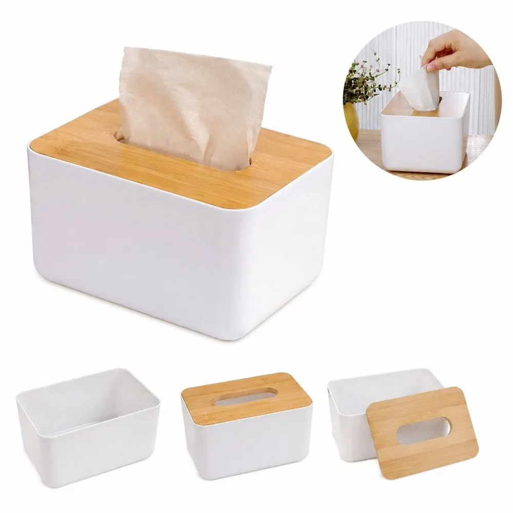 Bamboo Wood Tissue Box with Sliding Lid for Square Napkins 2