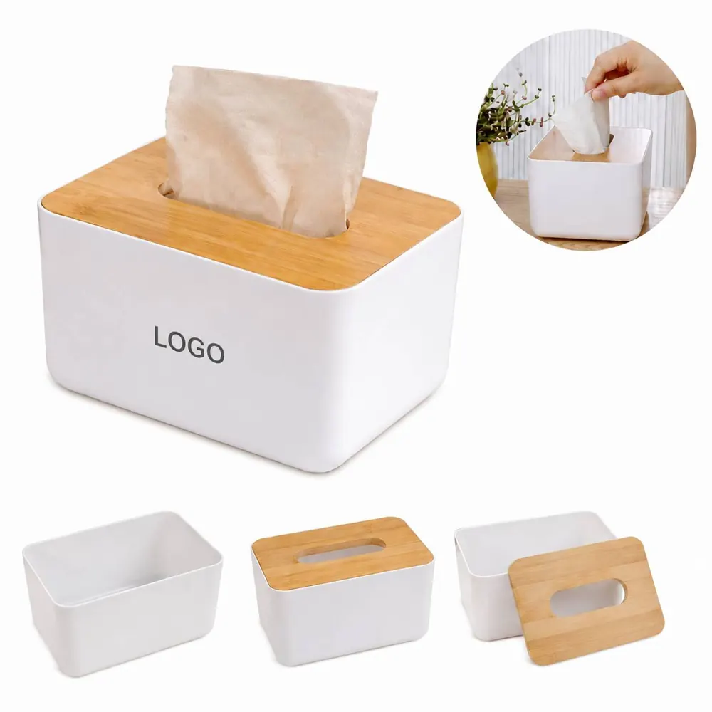 Bamboo Wood Tissue Box with Sliding Lid for Square Napkins