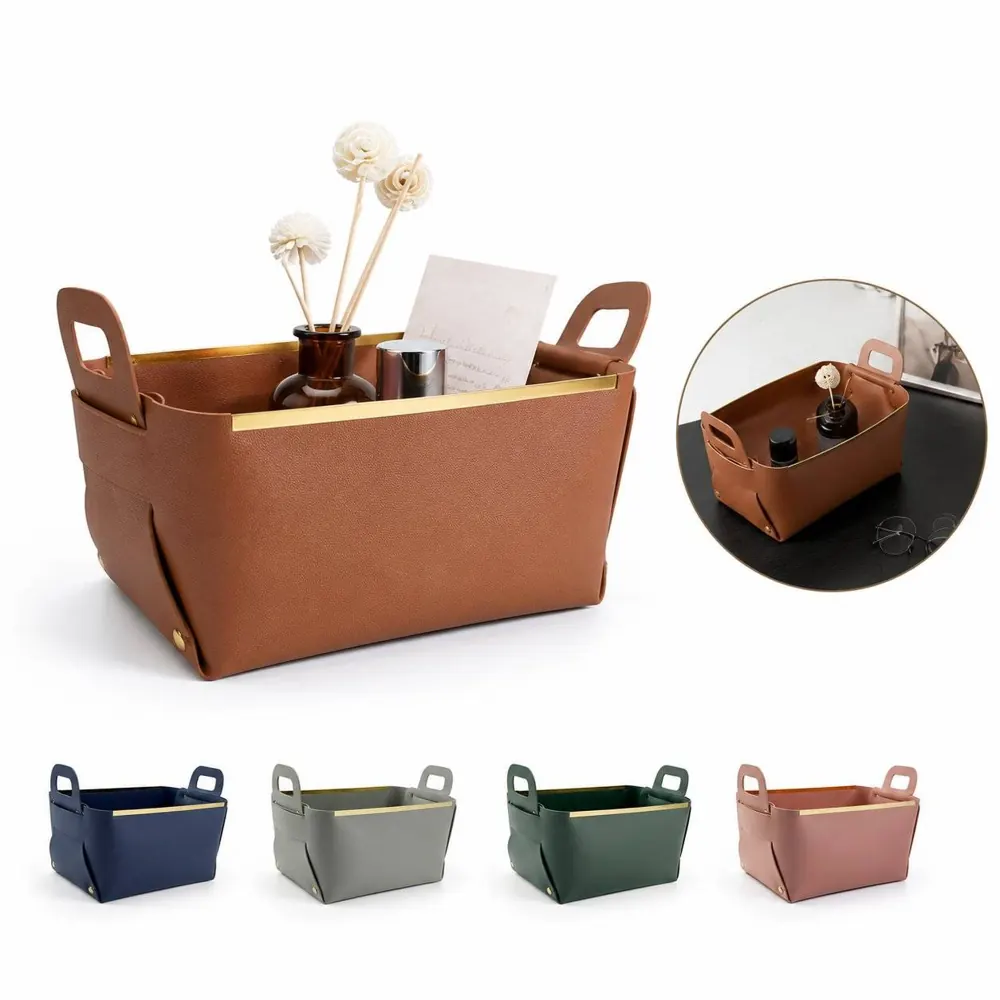 Foldable PU Leather Rectangular Storage Tray Organizer 2