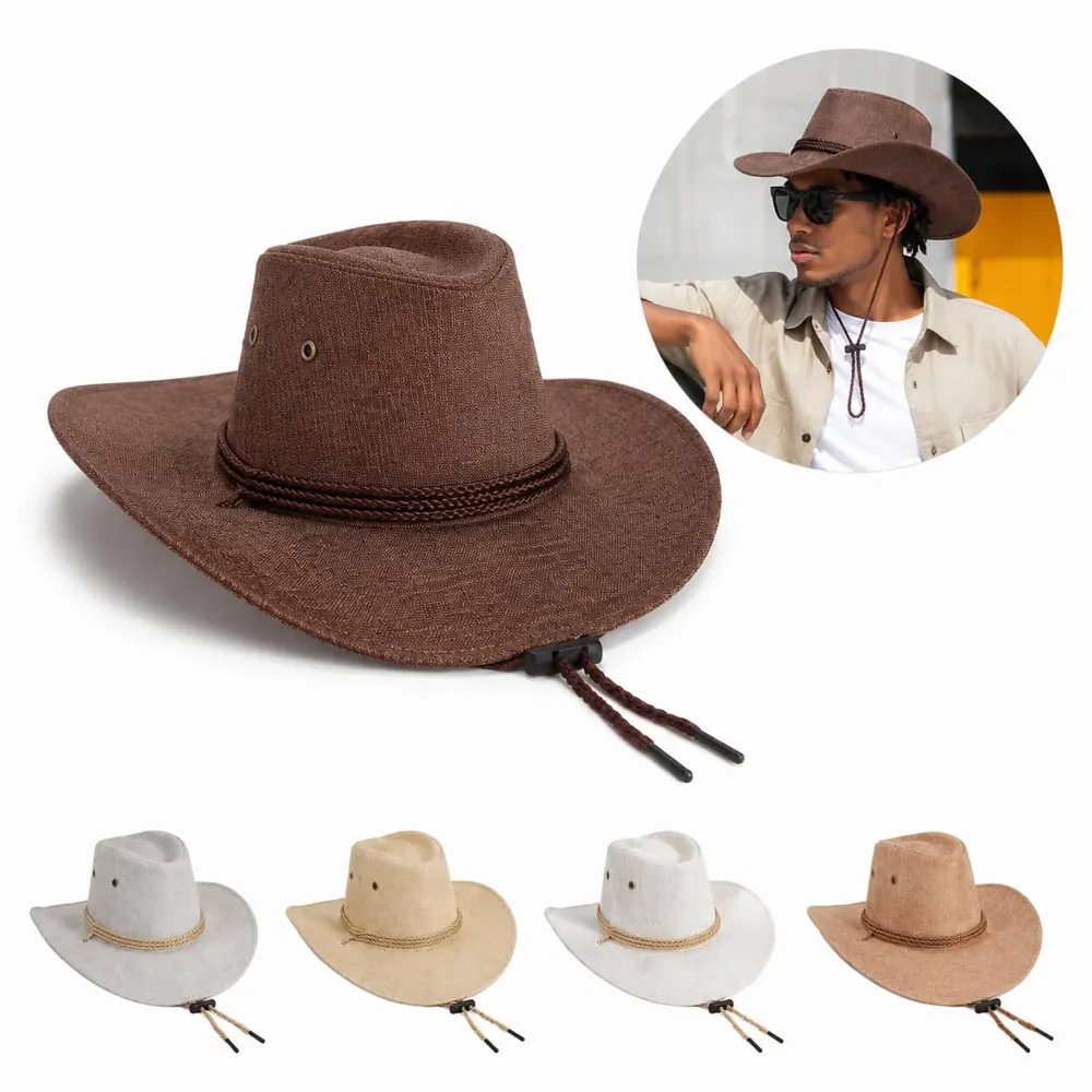 Vintage Foldable Flax Sun Hat with Wide Brim for Outdoor 2