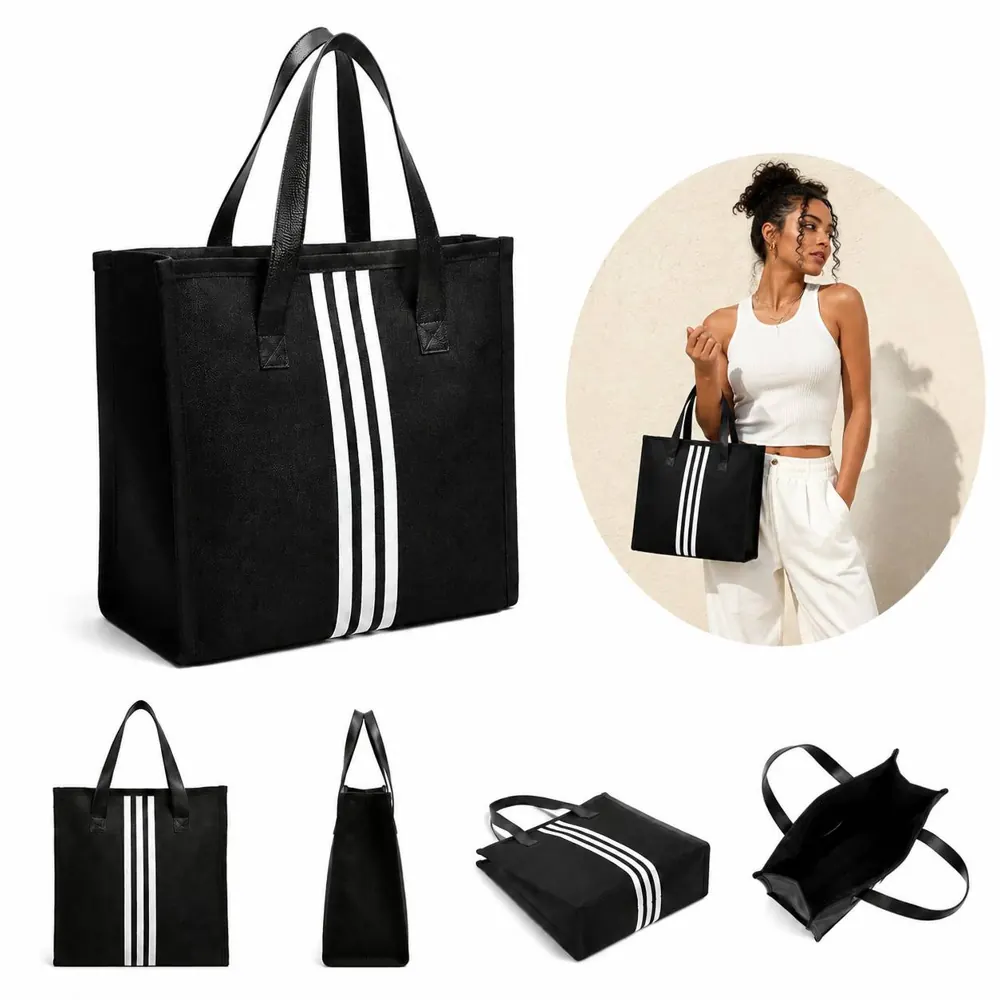 Knitted Tote Bag with Multi-Pockets and Zippered Closure 2