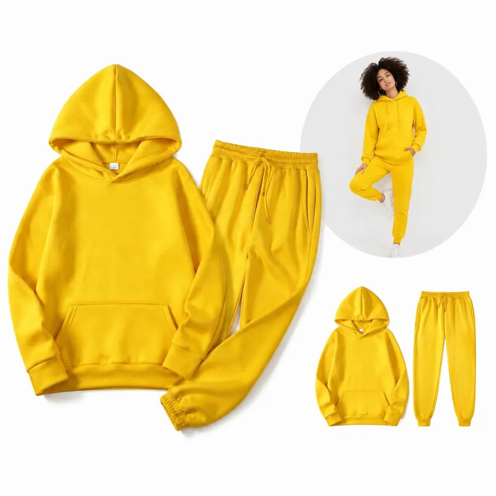 Unisex Fleece Hoodie Sweatsuit Set with Adjustable Hood 2