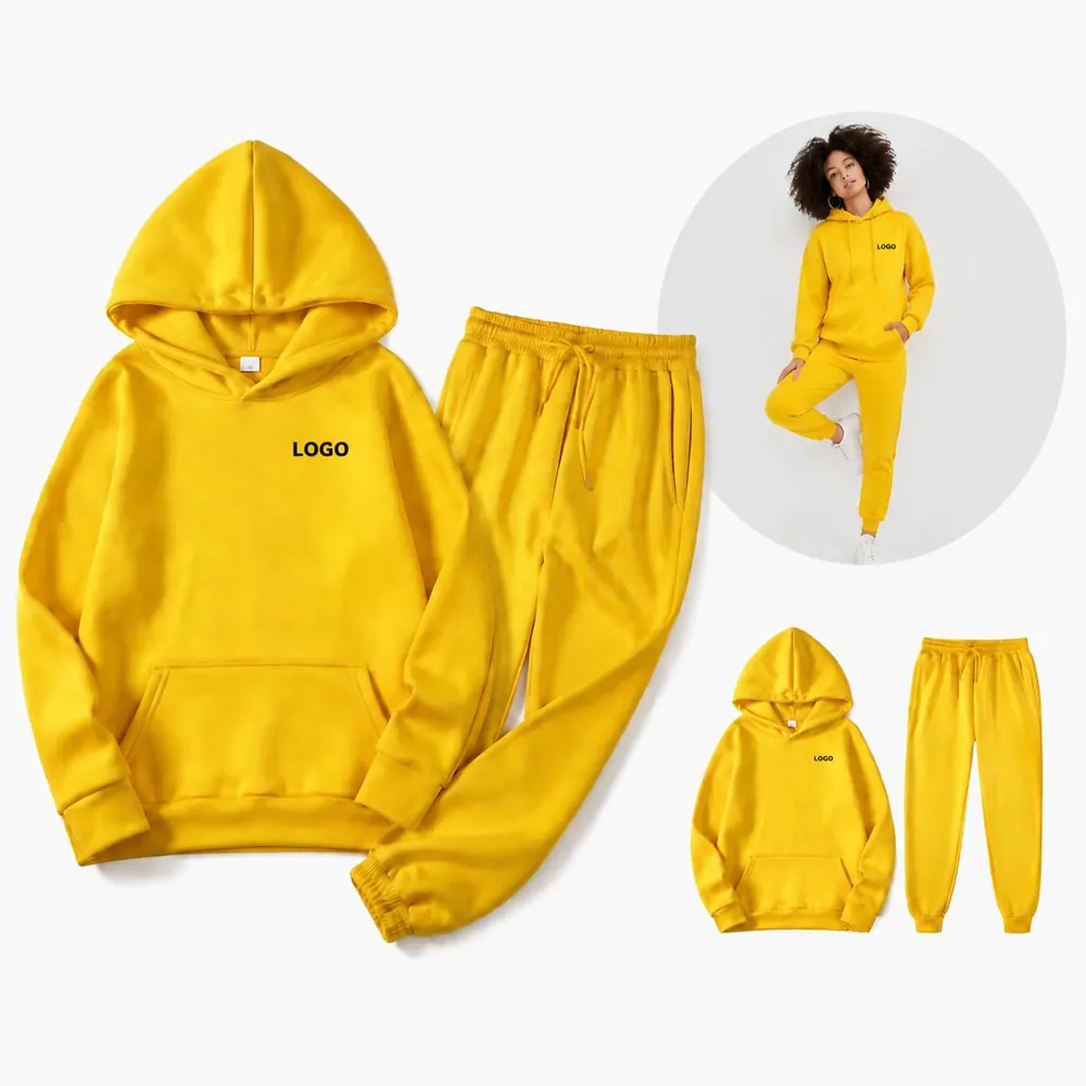 Unisex Fleece Hoodie Sweatsuit Set with Adjustable Hood