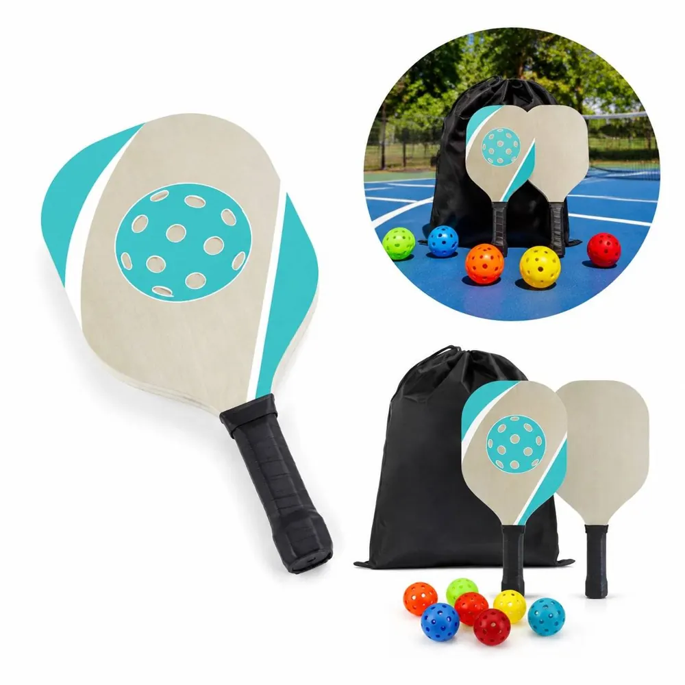 Lightweight Wood Pickleball Set with 2 Paddles and 2 Balls 2