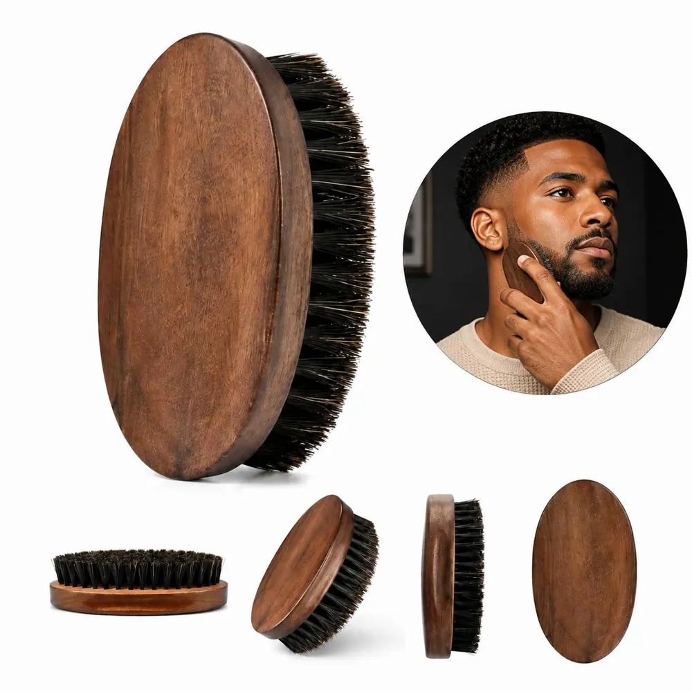 Natural Wood Beard Comb & Brush, Dual-Side Grooming Tool 2
