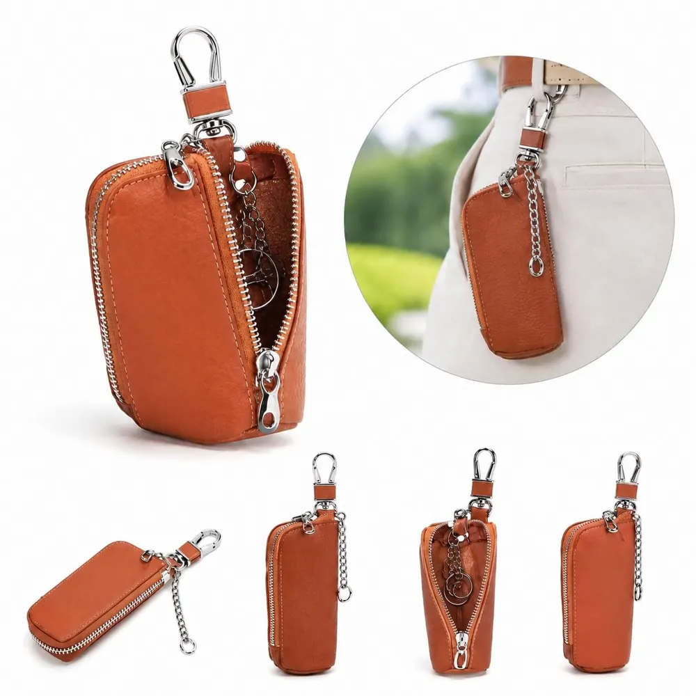 Waist-Hung Leather Zipper Key Case for Belt Loop or Bag 2