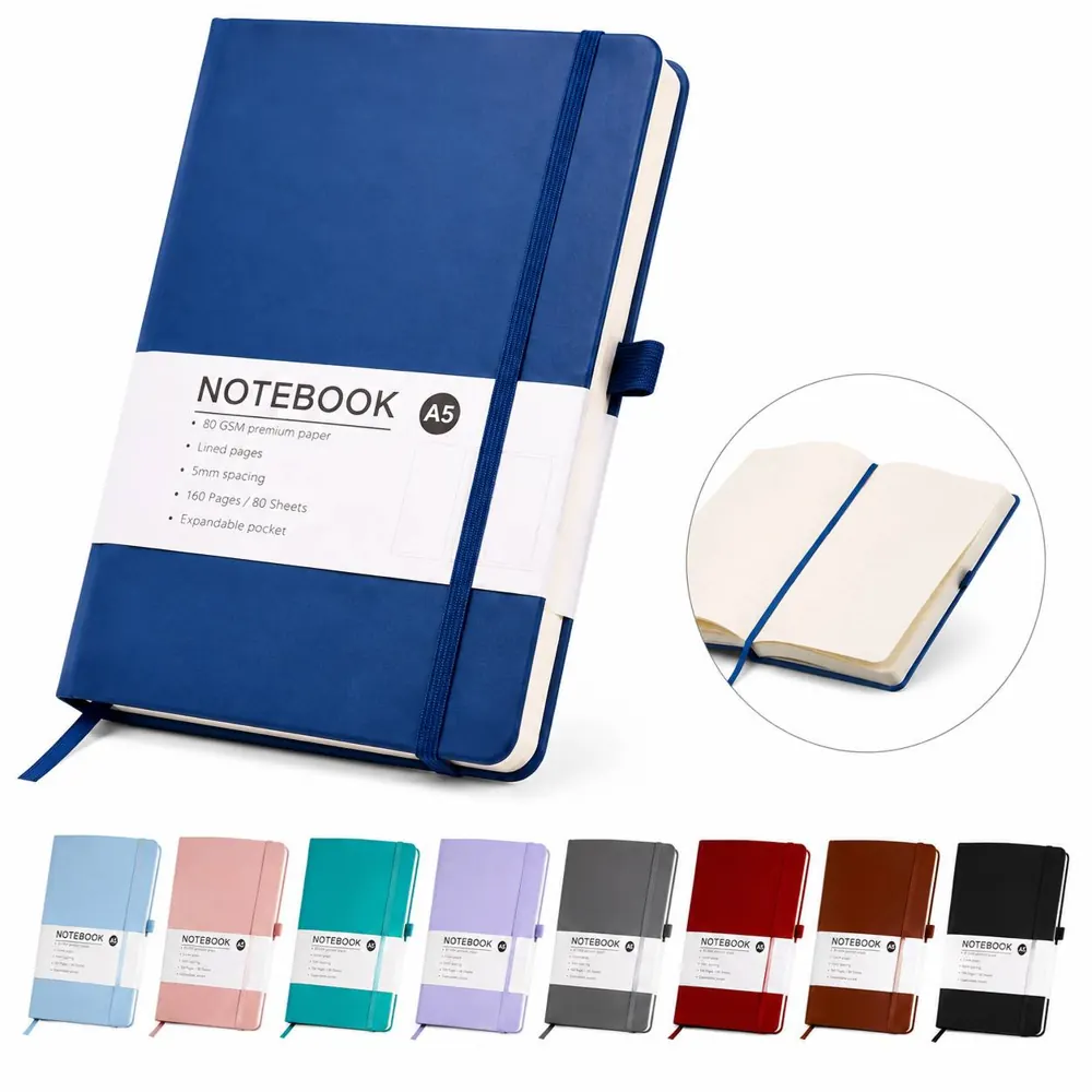A5 PU Hardcover Notebook with Pen Loop, 160 Pages 2