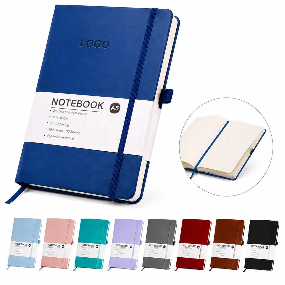 A5 PU Hardcover Notebook with Pen Loop, 160 Pages