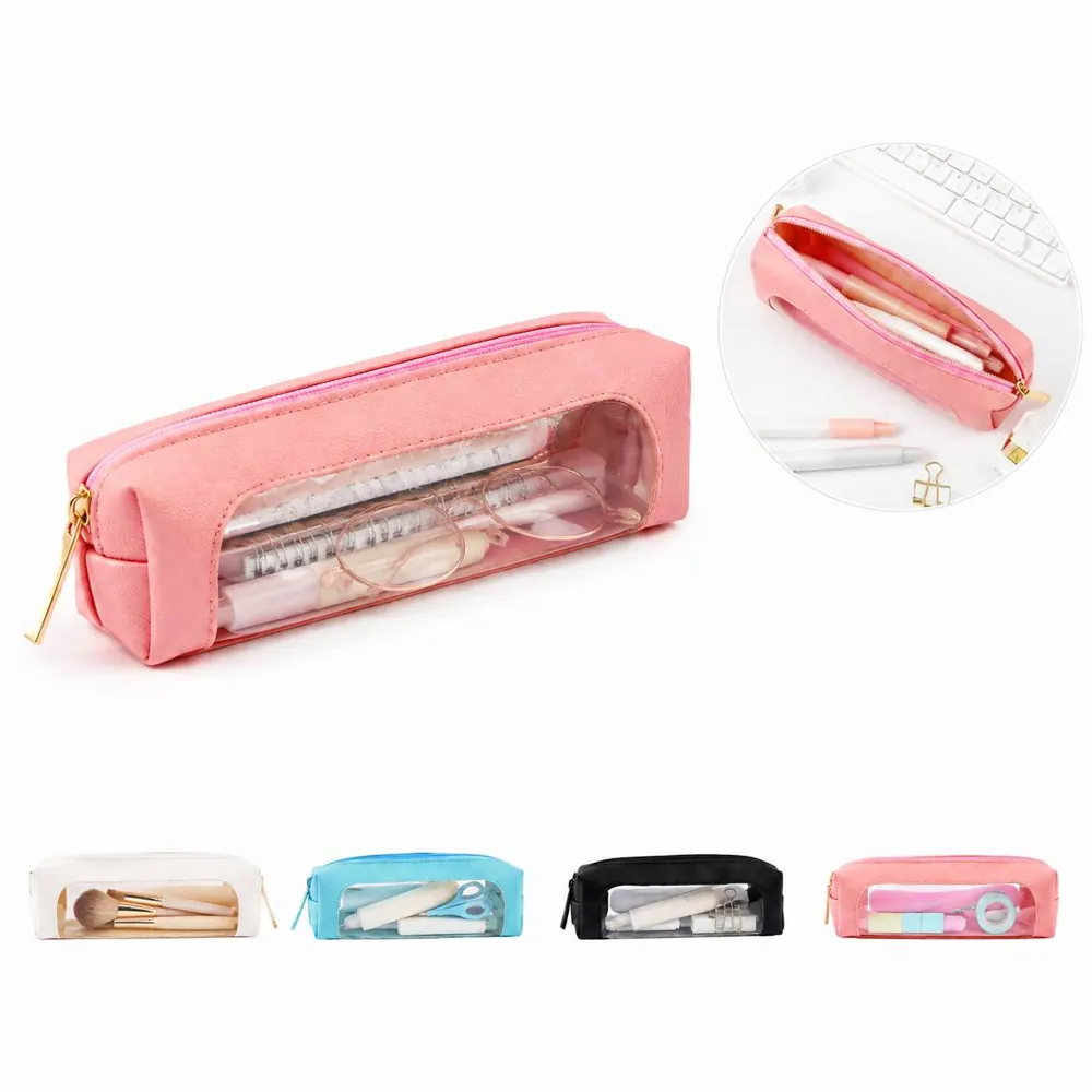 Clear PU Pencil Case with Zipper, Waterproof Storage Pouch 2