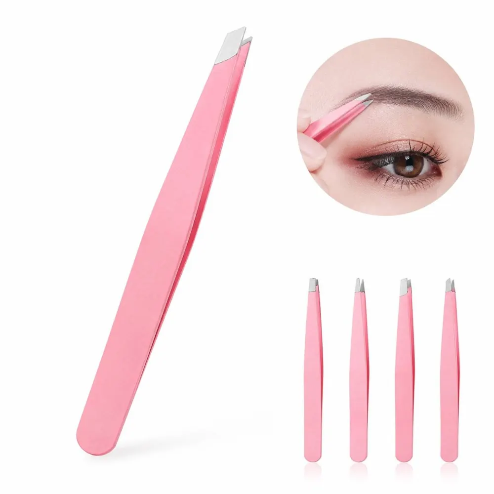 4-Piece Stainless Steel Slant Tip Eyebrow Tweezer Set 2