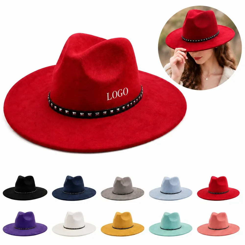 Suede Fedora Wide-Brim Top Hat with Straight Edge