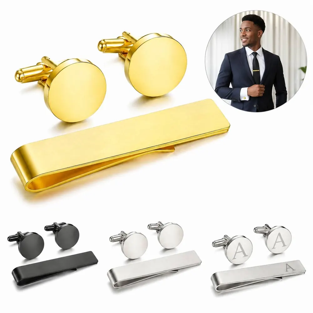 Polished Copper Cufflink and Tie Clip Set for Men 2