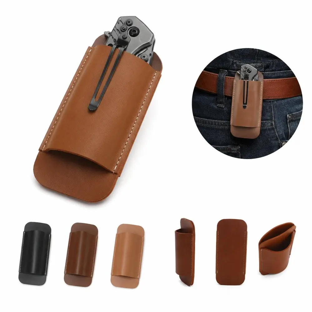 Durable Leather Folding Knife Cover with Secure Closure 2