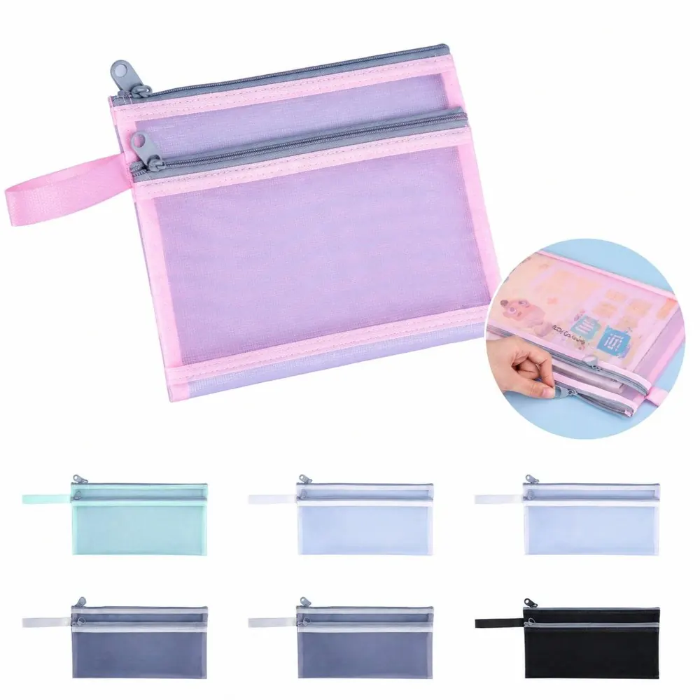 A4 Zipper Mesh File Bag, Double Layer Document Organizer 2