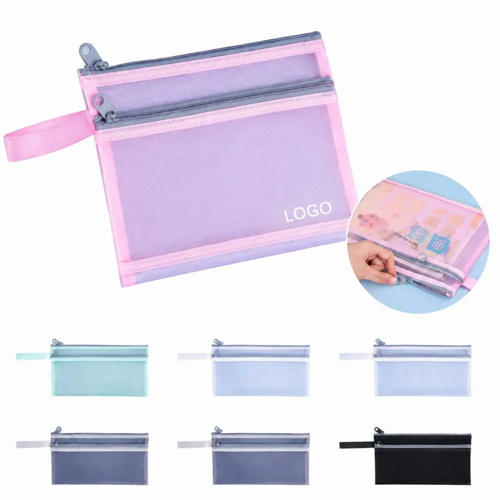 A4 Zipper Mesh File Bag, Double Layer Document Organizer