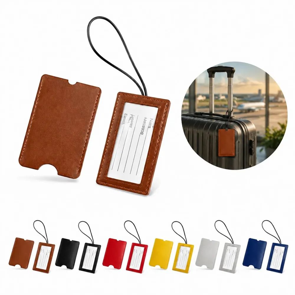 Waterproof PU Leather Slide Luggage Tag with ID Window 2