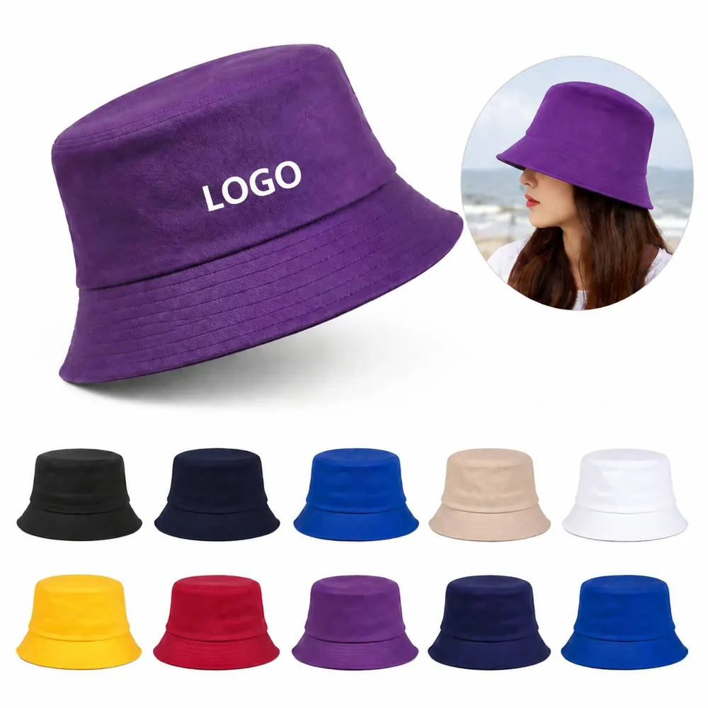 Cotton Bucket Hat with Wide Brim for Sun Protection
