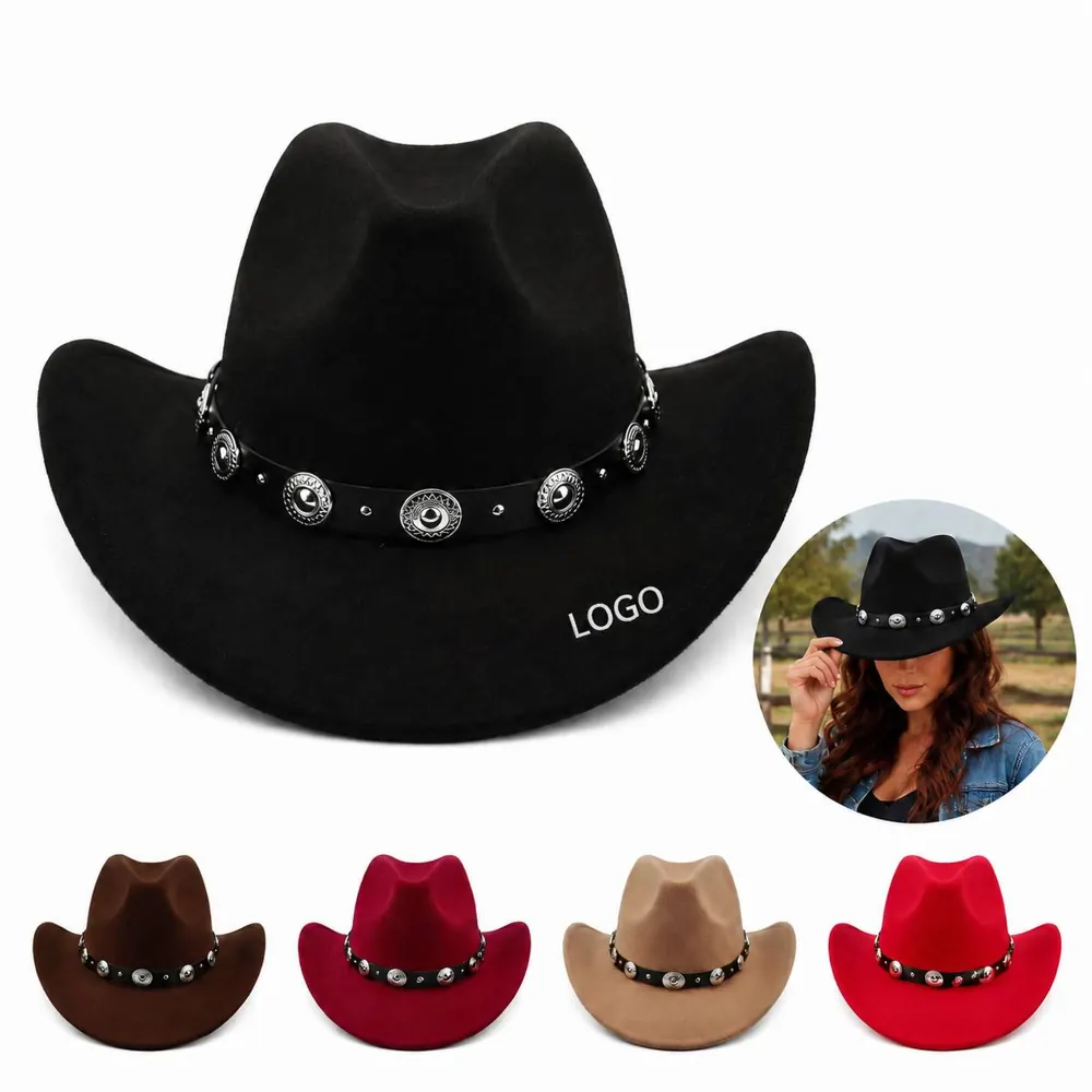 Premium Wool Felt Cowboy Hat with Wide Brim for Outdoor Sun