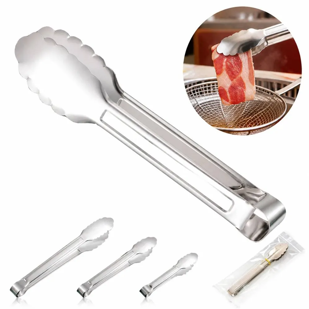 304 Stainless Steel Kitchen Tongs with Non-Slip Spring Grip 2