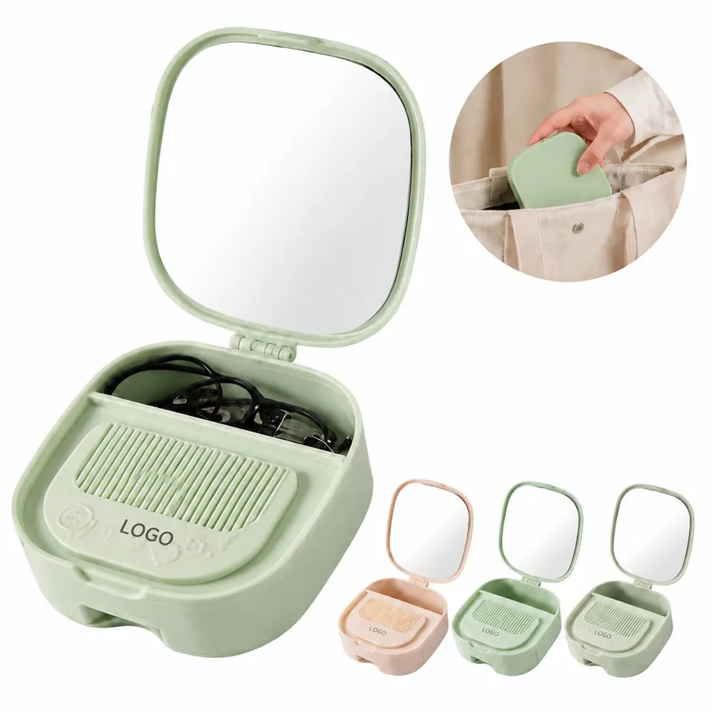 Compact Travel Makeup Organizer with Mirror & Comb
