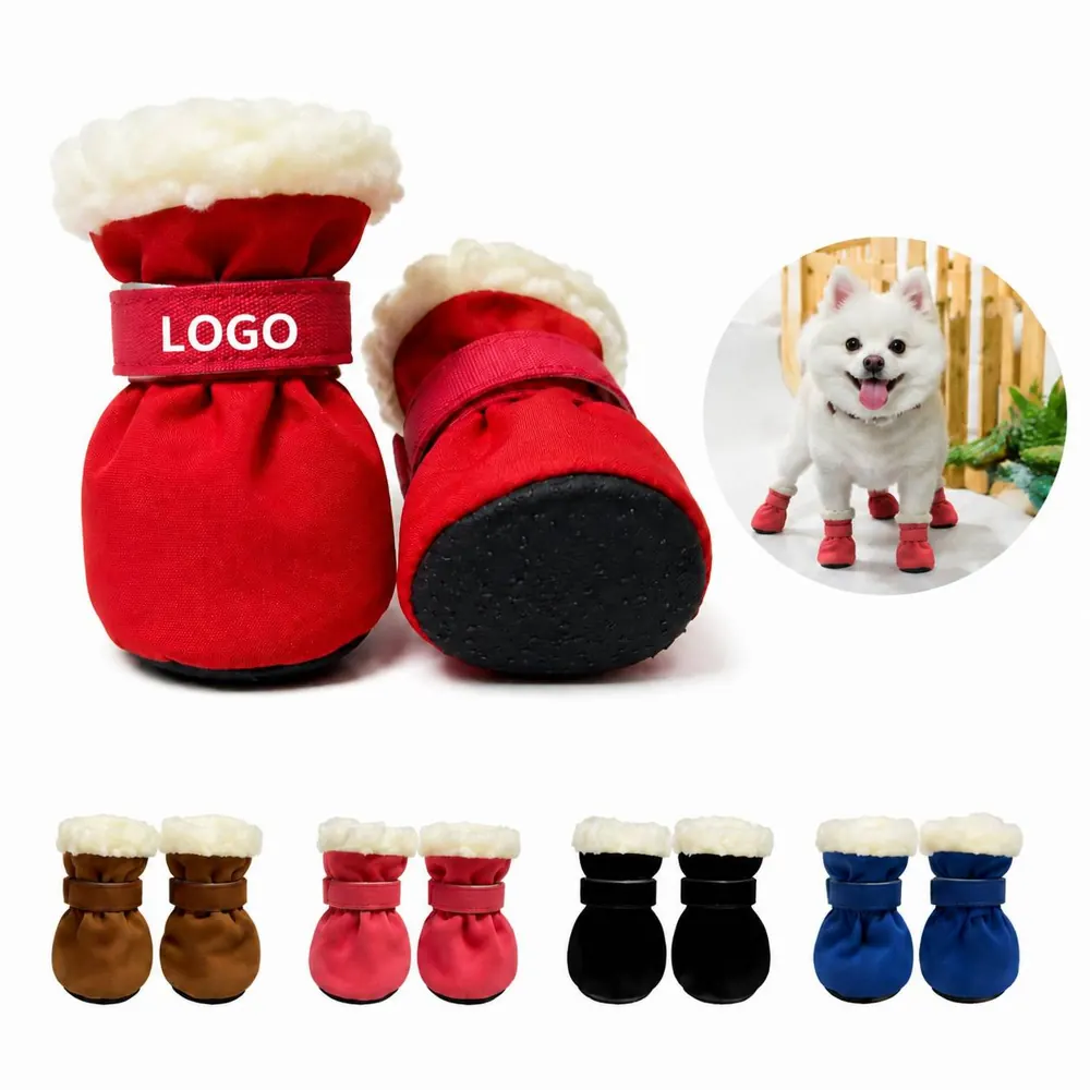 Fleece-Lined Dog Winter Boots with Non-Slip Soles