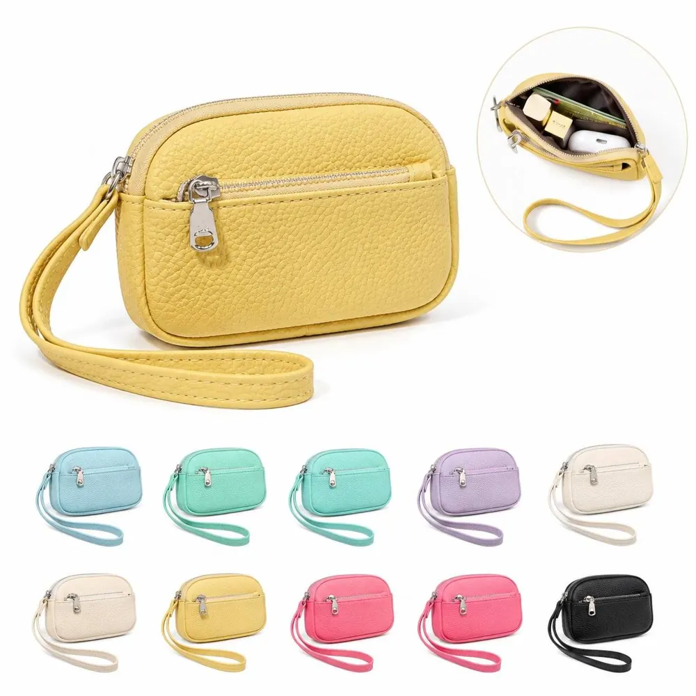 Textured Leather Wristlet Pouch with Secure Zipper 2