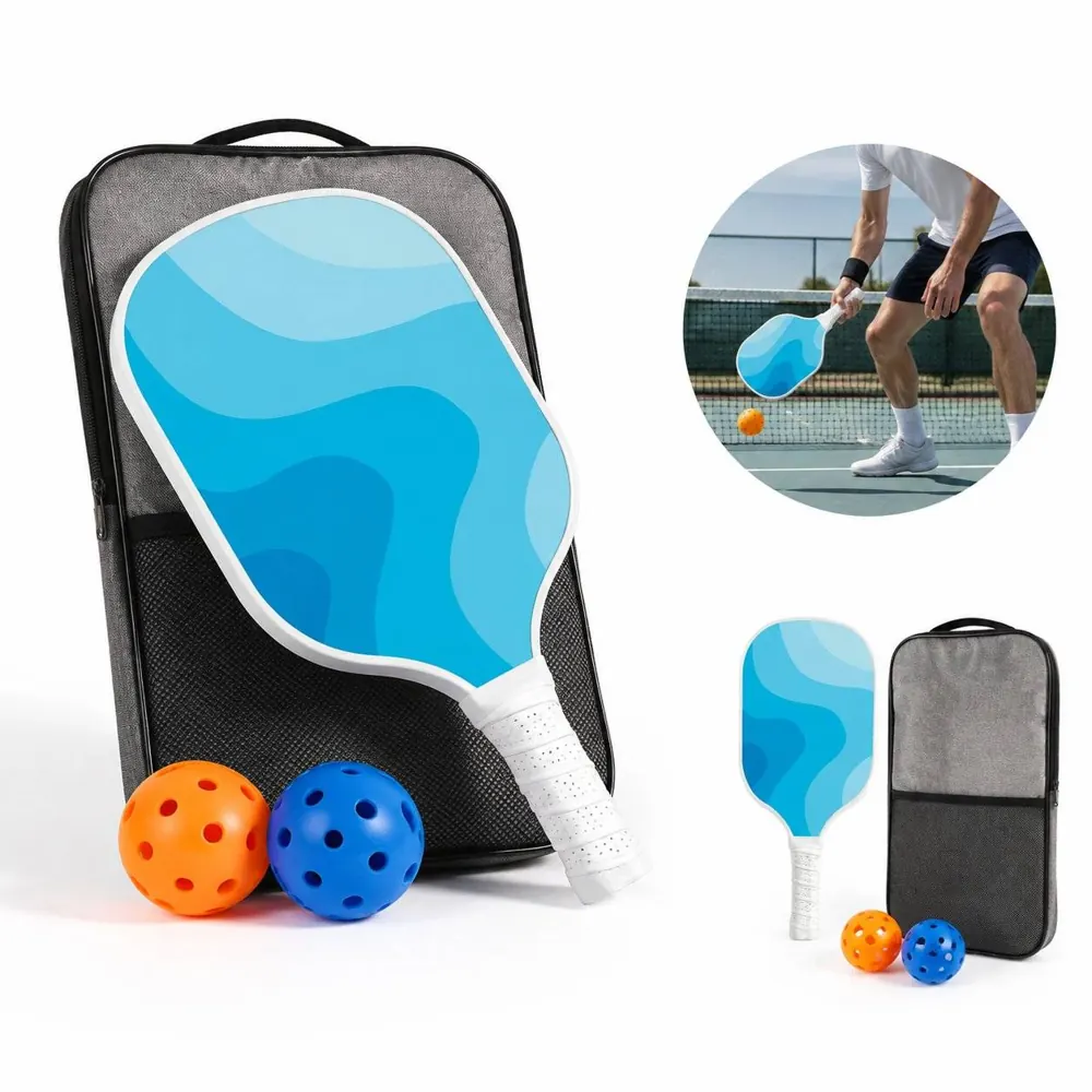 Fiberglass Pickleball Paddle Set with 2 Paddles and 2 Balls 2