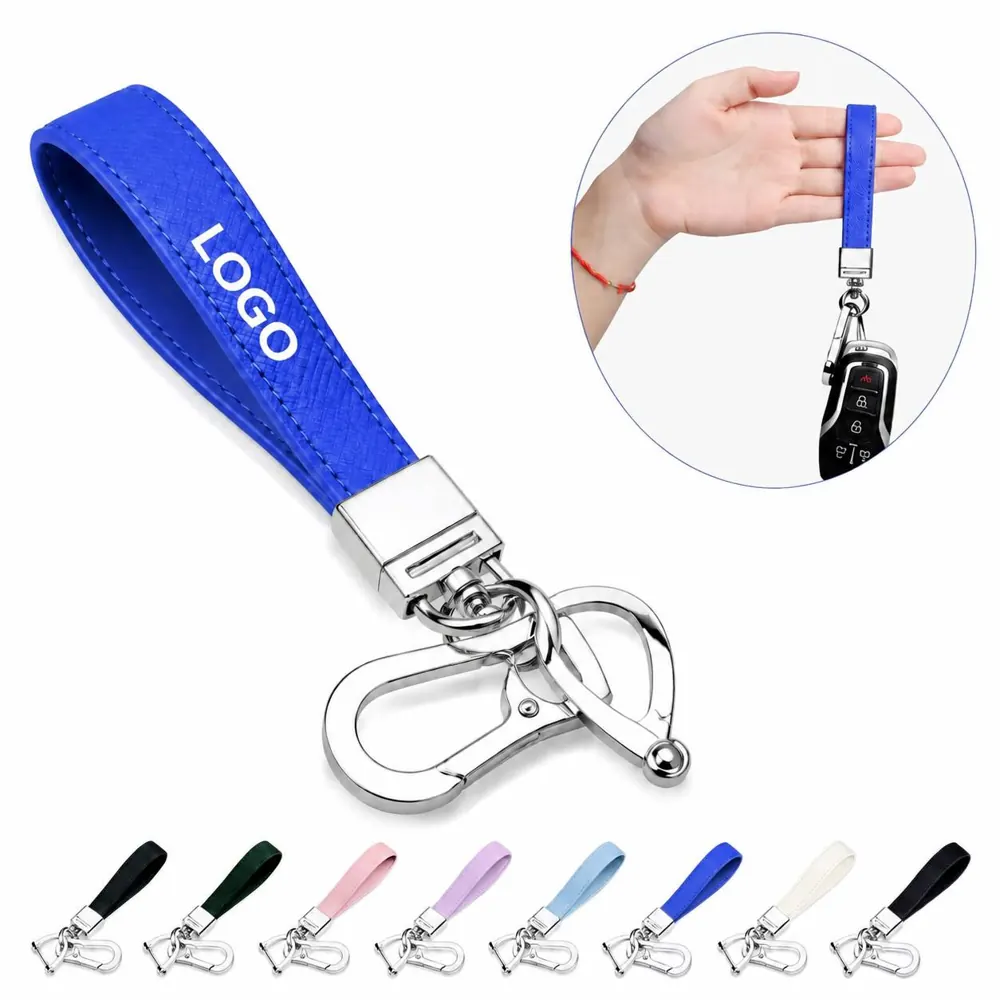 360° Rotating Leather Keychain with Metal Ring
