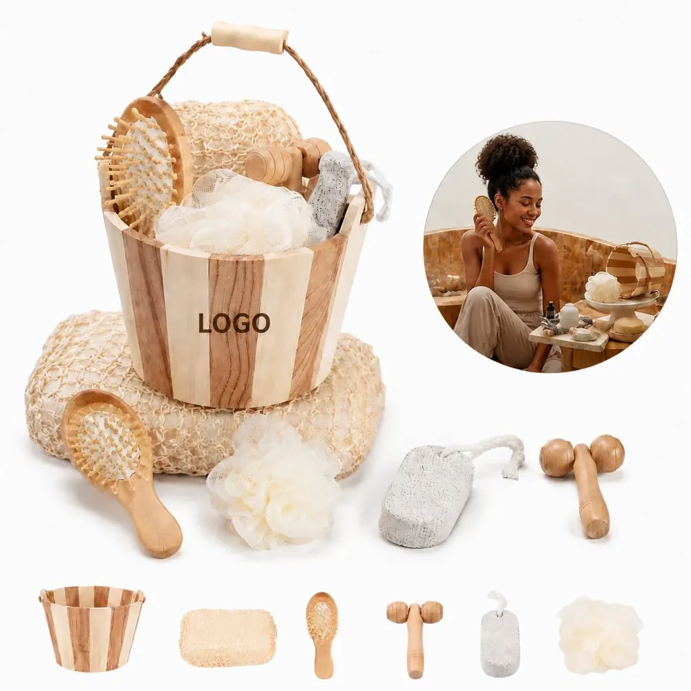 Wooden Bucket Bath Gift Set with Natural Bath Salts