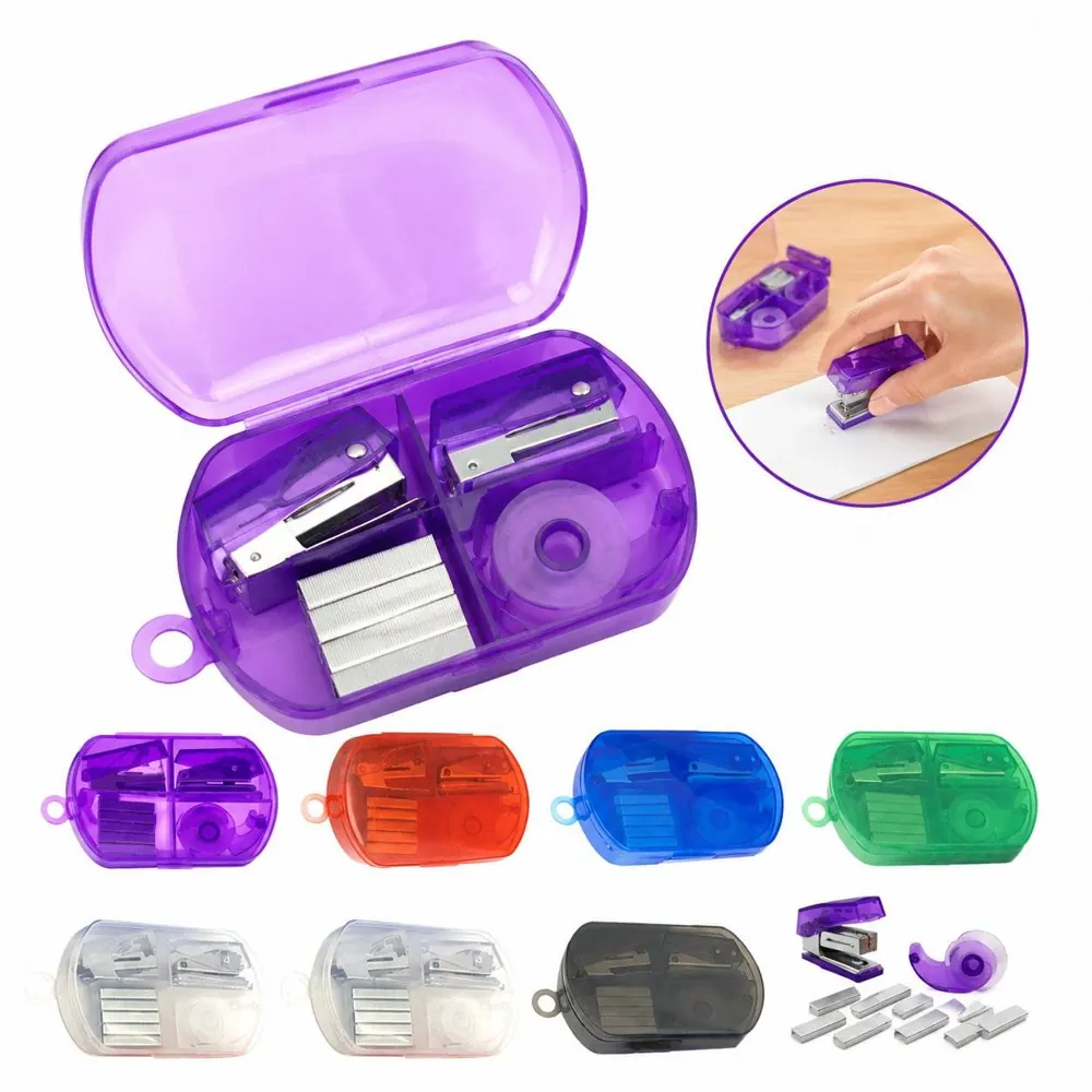 Mini Desk Stapler Set with Puncher & Tape Holder for Office 2