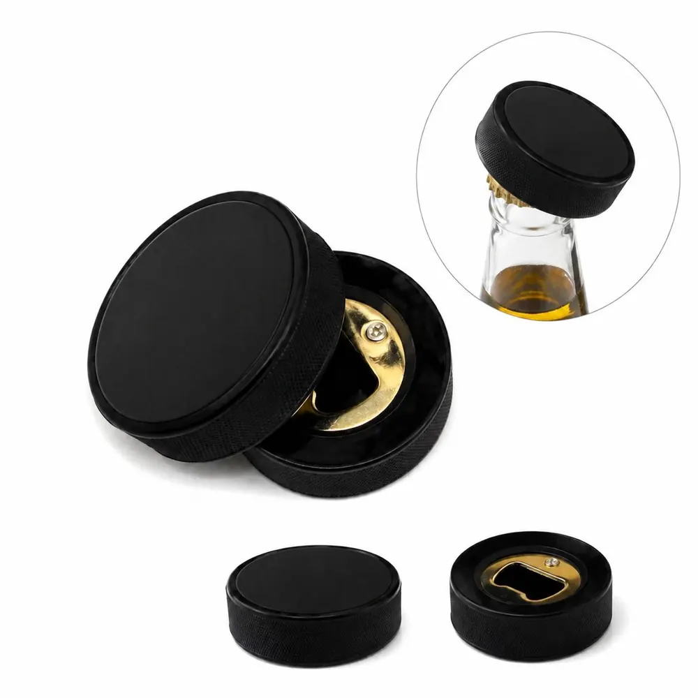 Custom Printed Hockey Puck Bottle Opener with Metal Insert 2