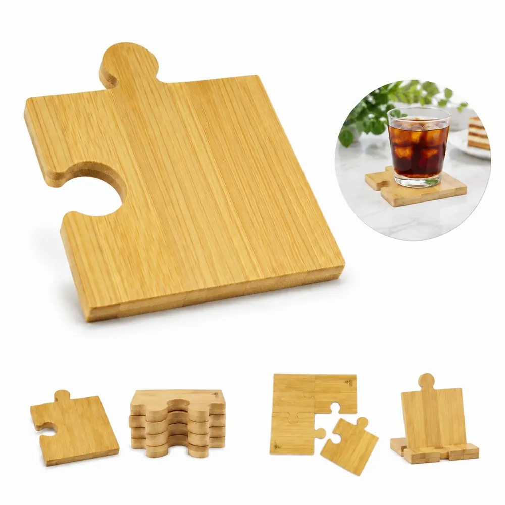 Bamboo Puzzle Coasters Set, Eco-Friendly Interlocking Wood 2