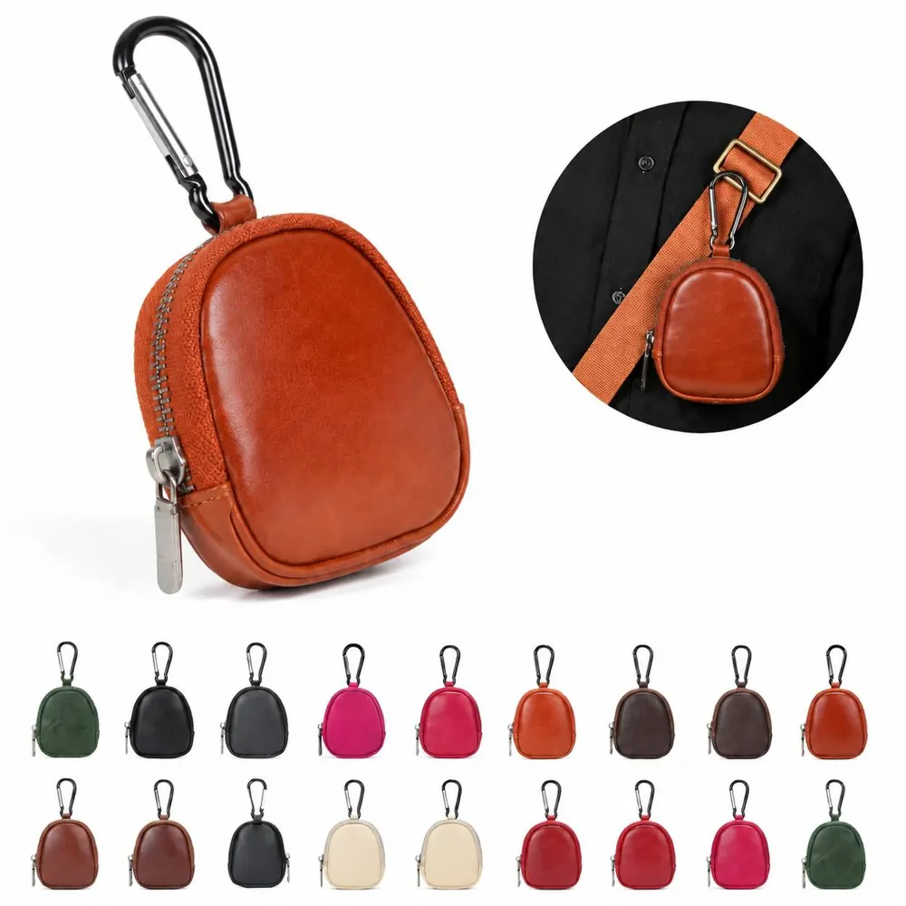Top Grain Leather Coin Purse with Key Hook 2