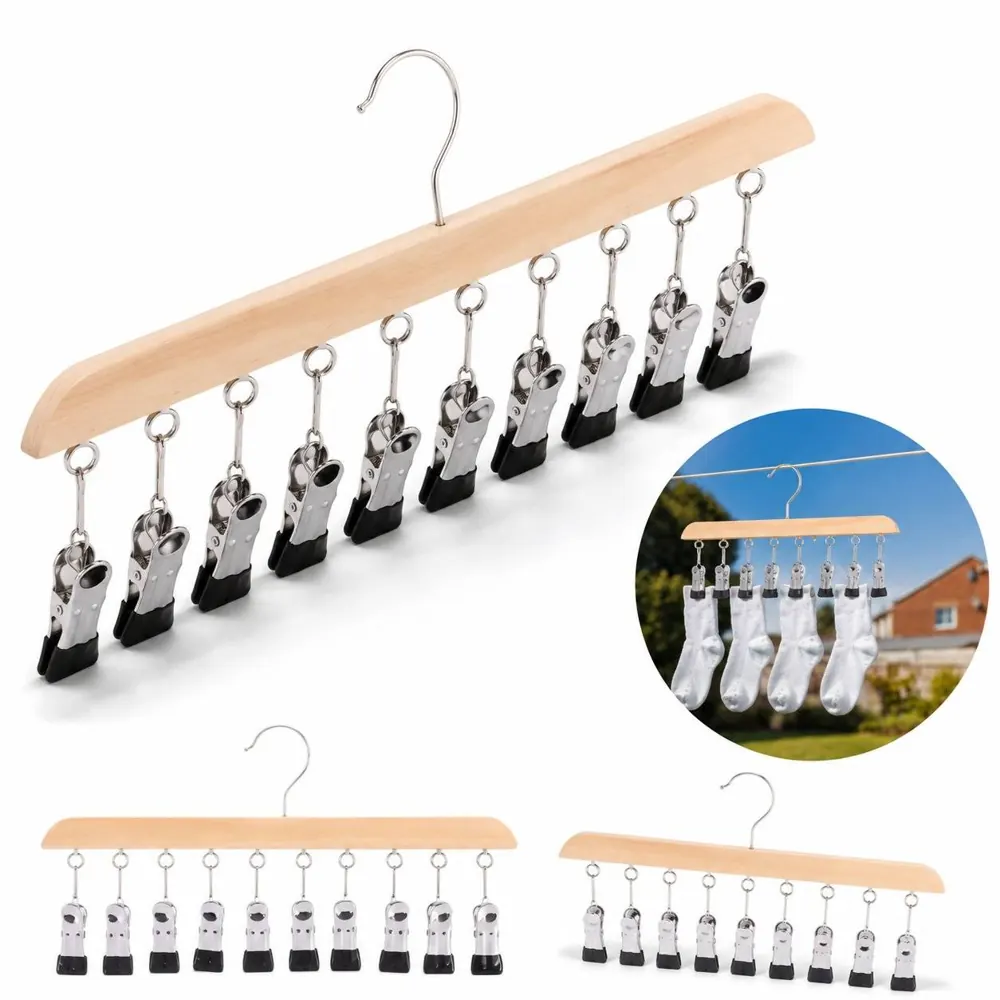 Solid Wood 10-Clip Hanger for Shirts, Pants & Accessories 2