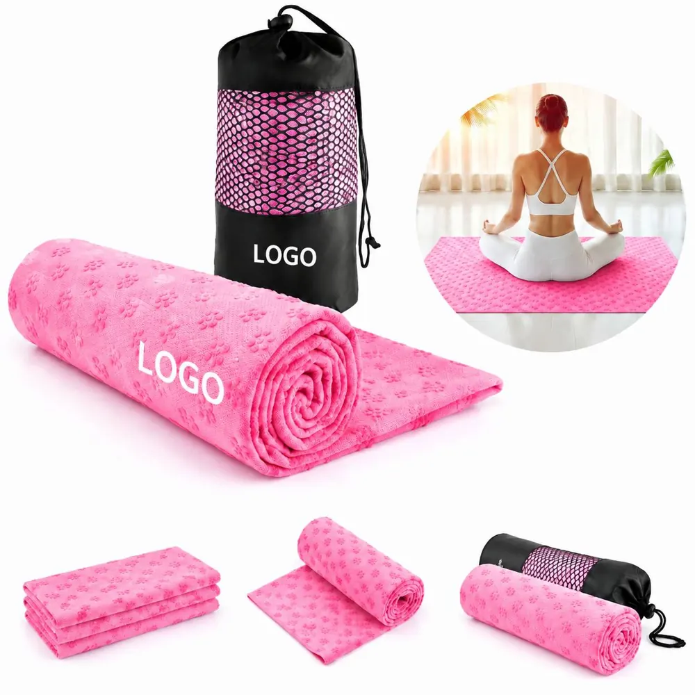 Plum Blossom Non-Slip Yoga Mat Towel with Mesh Bag