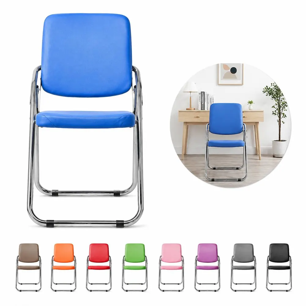 Faux Leather Padded Folding Chair with Backrest 2