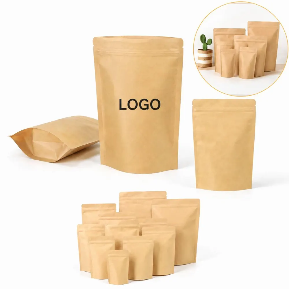 Resealable Kraft Foil Stand Up Pouches for Dry Food Storage