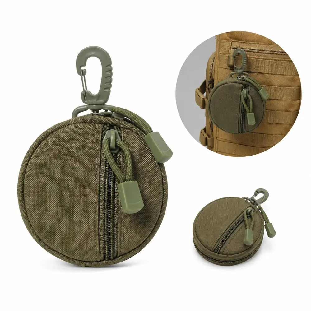 Canvas Round Coin Bag with Carabiner Clip for Keys 2