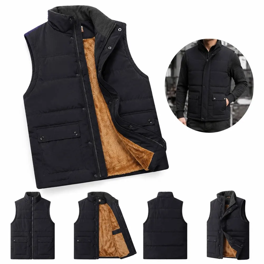 Men's Fleece-Lined Zip Vest for Lightweight Winter Warmth 2