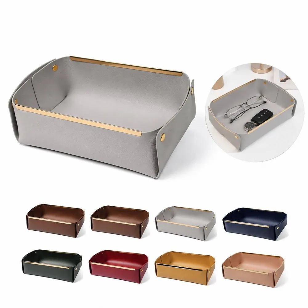 Foldable Leather Storage Basket for Desk Organization 2