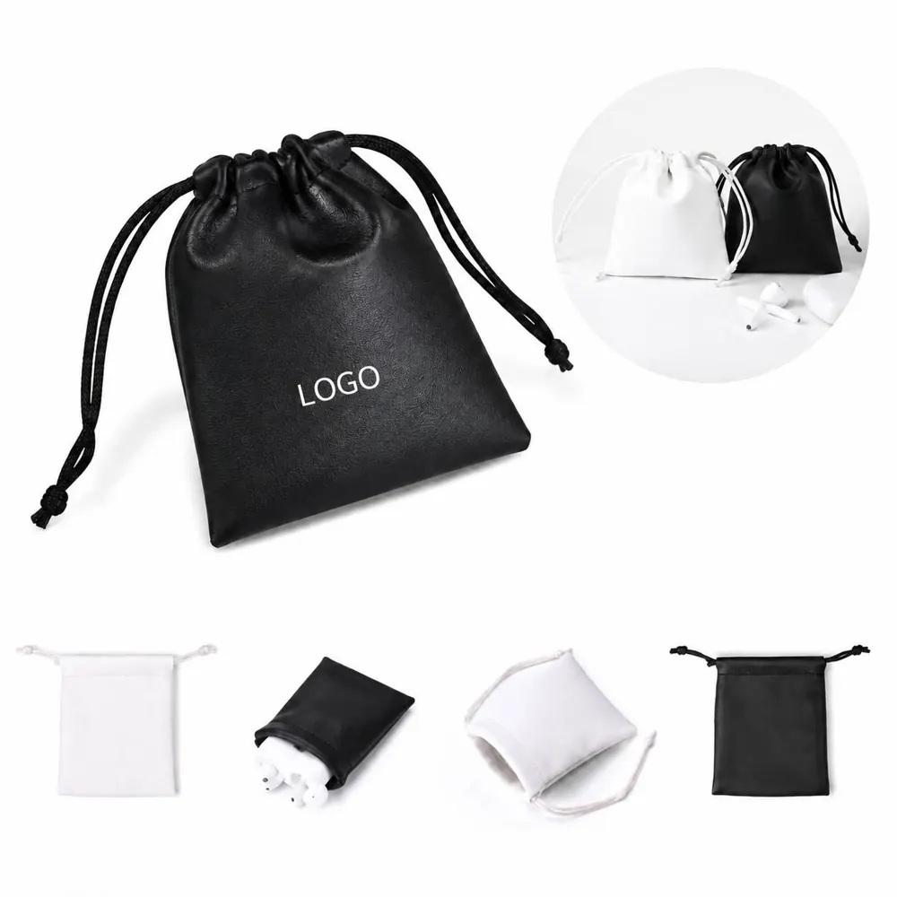 Waterproof PU Leather Earphone Storage Bag with Zipper