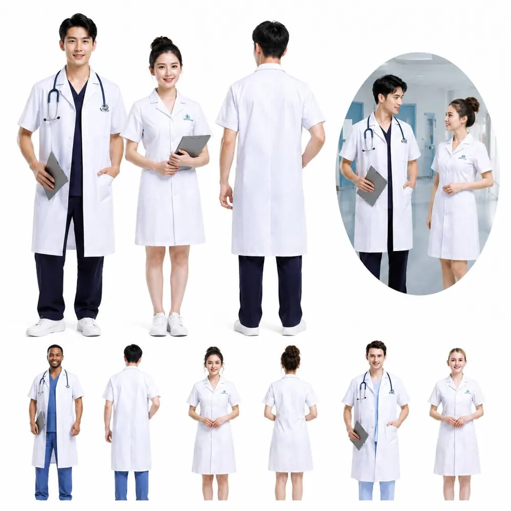 Unisex Short-Sleeve White Lab Coat with Snap Pockets 2