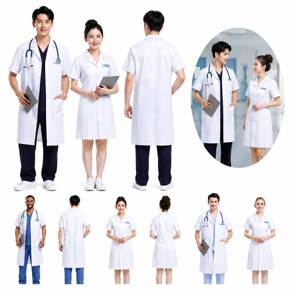 Unisex Short-Sleeve White Lab Coat with Snap Pockets